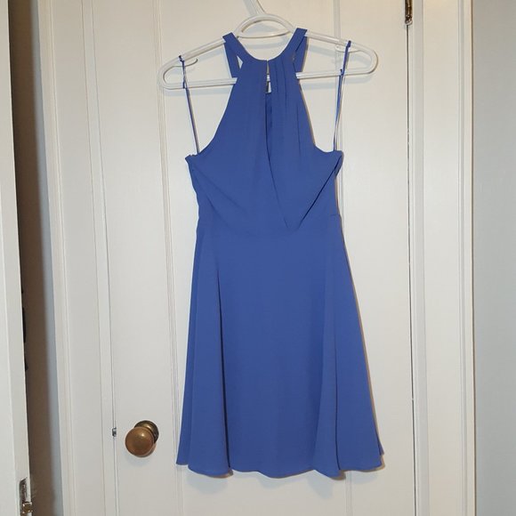 Express Blue Mock Halter Fit & Flare Dress - Picture 3 of 5